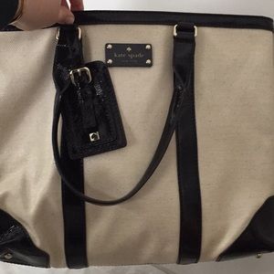 Kate Spade Tote Waxed Canvas Black Patent Leather